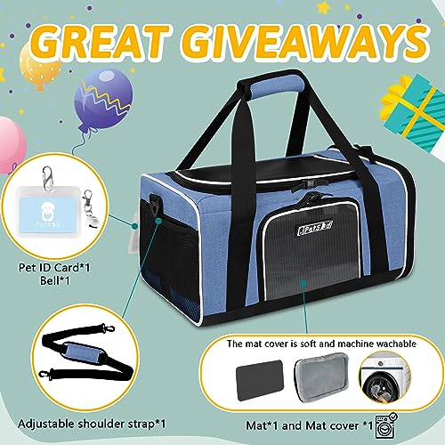 Small Pet Carrier 17" L x 11" W x 9.5" H Airline Approved, Blue | for Alaska Airlines, Lockable Safety Zippers and Anti-Scratch Mesh, Pets Under 10 lbs - color: Blue, size: 17.0"L x 11.0"W x 9.5"H