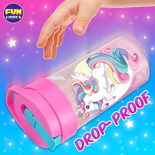 17oz Unicorn Kids Water Bottle, Total My Style Toddler Spout Cover and Carry Handle Design Lid Leak Proof BPA free Cup for Girls Ages 3+ Dishwasher Safe for Sports School Travel with Silicon Straw