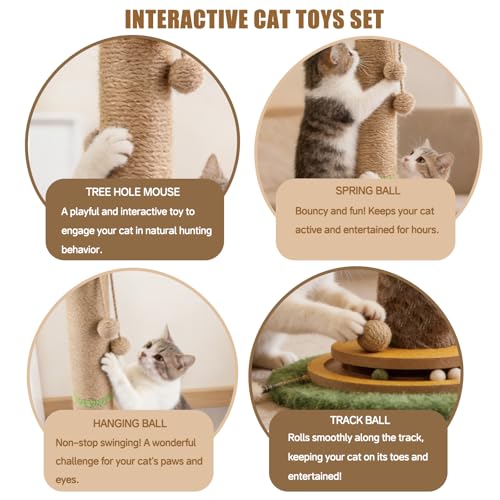 44" Tall Palm Tree Cat Scratching Post with Sisal Rope,Dangling Balls,Natural Healthy Catnip Balls,Cat Toy Mouse Hole,Interactive Wooden Ball & Cats Wand for Indoor Cats Adults and Kitten