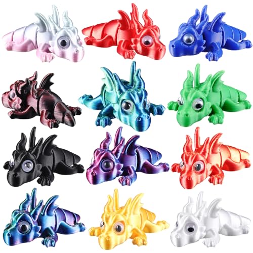 Honoson 12 Pcs 3D Printed Animals 5-7cm, Dragon | Articulated Fidget Animals, Flexible 3D Printed Figures for Stress Relief, Cute Mini Joints for Party Favors and Display - size: 5-7cm, style: Chinese Dragon