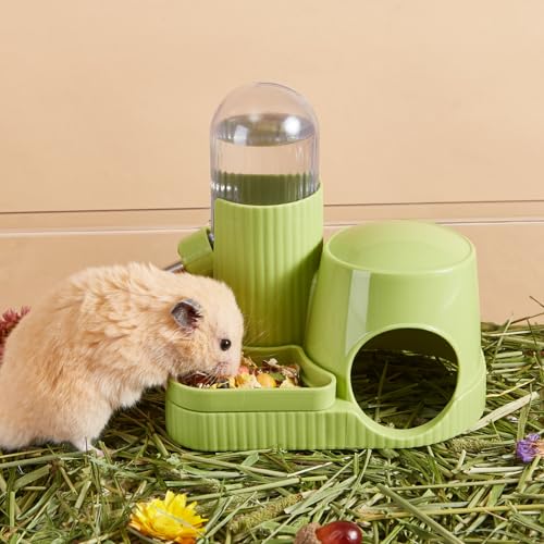 3 in 1 Hamster Water Bottle No Drip Automatic Leakproof Dispenser with Food Container and Hideout Base for Gerbil Rat Dwarf Hamster Mouse (Blue, 3.4oz) - color: Blue