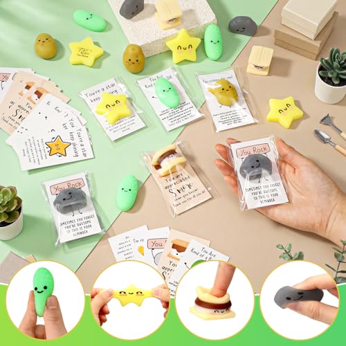 HyDren 60 Set Inspirational Stress Ball Gifts Bulk Back to School Gifts Kawaii Squeeze Stress Relief Ball Employee Appreciation Motivational Cards Cute Fidget Toys for Coworker Adult (Mixed Style) - style: Mixed Style