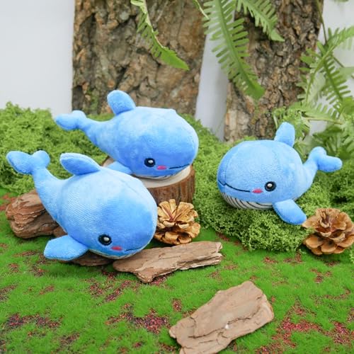 Dog Hide and Seek Toys Puppy Chew Squeaky Toys Plush Mushroom&Bamboo&Shell Hideout Stuffing with Squeakers Animals (3Pcs Squeaky Whale Blue) - color: 3Pcs Squeaky Whale Blue