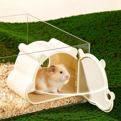 Magnetic Hamster Hideout with Clear Viewing Lid, Mount Hamster House for Syrian Hamsters, Dwarf Hamsters, Gerbils,Mice, Small Animal Hideaway Hut for Acrylic & Wire Cages,Yellow Bear4319-2 - color: Gray Bear