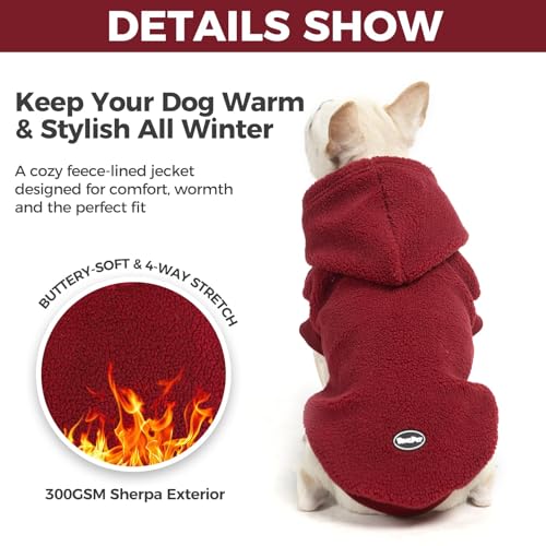 BINGPET Dog Hoodie for Small Medium Large Dogs, Sherpa Hooded Dog Sweater with Leash Hole for Boy Girl Dogs,Soft Warm Fleece Dog Winter Clothes Cold Weather Coats Jacket for Puppy Sweatshirt,S - color: Pink, size: Small