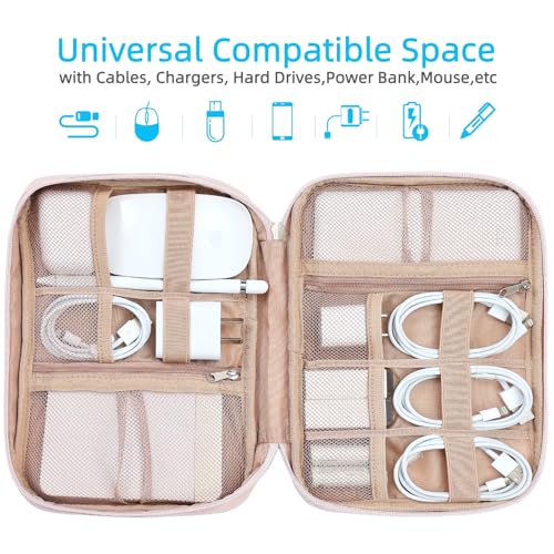 NISHEL Travel Cord Organizer, Electronic Cable Accessories Storage Bag | Bag for chargers, cables, phones, hard drives, USB devices and SD cards, ideal for travel and daily use,Pink - color: Pink