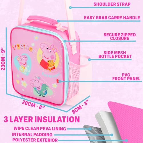 Get Trend Peppa Pig Girls Lunch Box 3Pc Set | Kids Insulated Lunch Bag with BPA-Free Water Bottle and Bento Box, Back to School Gifts for Girls - color: Pink Peppa Pig