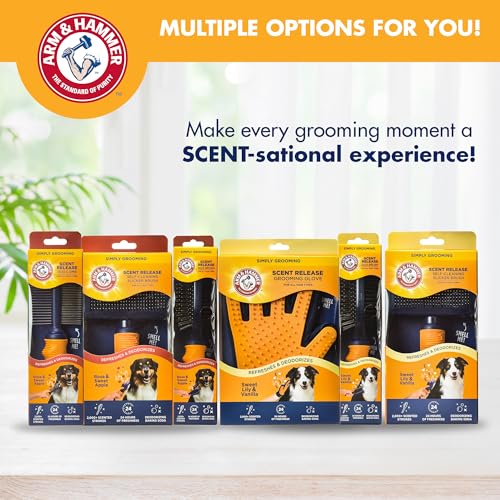 Arm & Hammer Deodorizing Slicker Dog Brush, Sweet Lily & Vanilla Scent | Fragrance transfer technology, baking soda infused, self-cleaning button, removes loose fur and tangles - size: 1-Pack, style: Slicker Brush - Sweet Lily & Vanilla