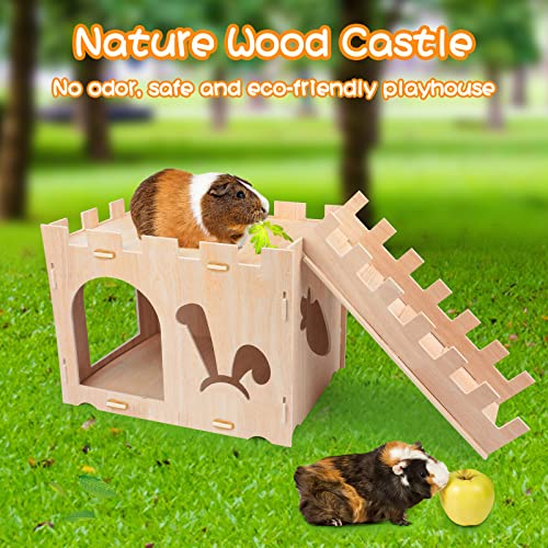 BWOGUE XL Wooden Rabbit Hideout Castle, Bunny House Wood for Small Animals | Extra Large Wooden Bunny Hideout, Wooden Rabbit Hideaway, 2-Story Castle with Ladder, Dual Doors, Detachable for Storage - style: Modern
