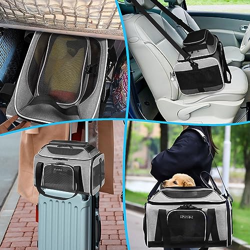 Top-Expandable Small Pet Carrier 17"x12"x8.5" Airline Approved | for JetBlue/Frontier/Spirit Airlines, Lockable Safety Zippers and Anti-Scratch Mesh, Soft-Sided, Pets Under 8 Lbs, Grey - color: Grey, size: 17.0"L x 12.0"W x 8.5"H
