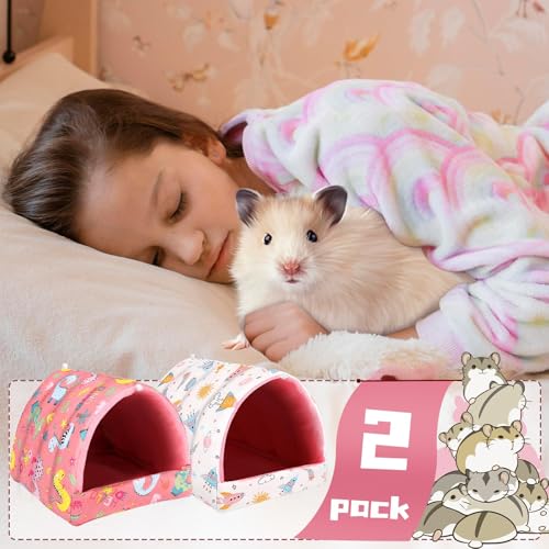 UPINS 2 Pack Guinea Pig Bed,Guinea Pig Hideout | Washable Small Animal House Cage Accessories,for Dwarf Rabbits Chinchillas Hamsters Hedgehogs Ferrets and Rats - color: Pink White, size: 6.8 x 7.4 inch