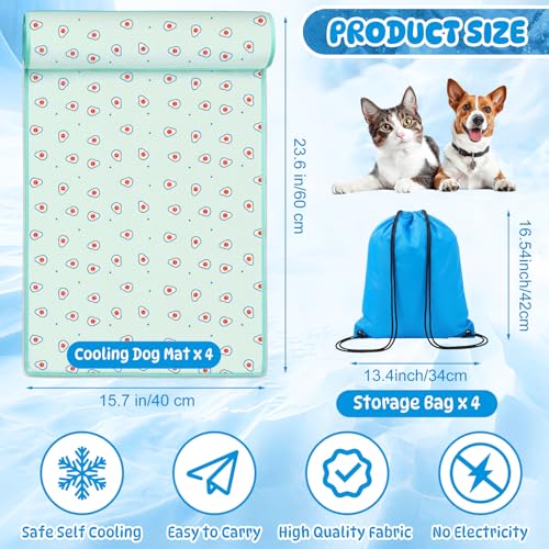 DoubleFill 4 Pack Cooling Pet Mats 15.7" x 23.6" Cooling Dog Beds with Supportive Pillow Self Ice Washable Cool Pads Summer Cat Sleeping Pad with Storage Bag for Summer Crate Floor (Small, Green) - size: Small, style: Green