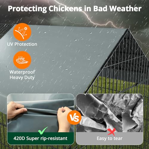 Chicken Coop, 130"×40"×40" Chicken Run Pen with Cover for Yard | Waterproof Sunshade Cover, Auto-lock Door, Ground Stake, Metal Portable Chicken Tractor for Poultry, Rabbits & Small Animals - size: 130.0"L x 40.0"W x 40.0"H