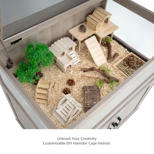 unipaws Hedgehog Cage with Storage Cabinet and Tray, Hamster Cage | Small Animal Cage, Clear Transparent PVC Visual Enclosure - size: 34"H