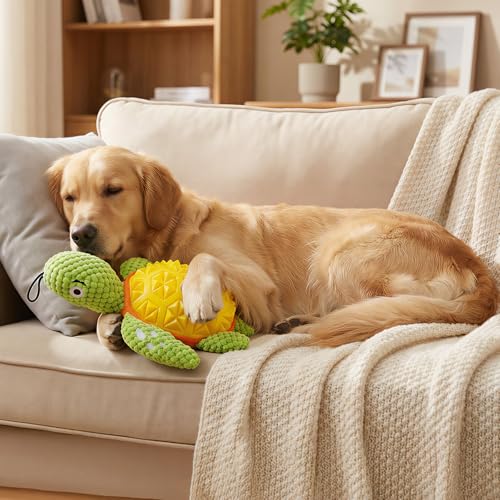 Squeaky Dog Toys, TPR Shell Chew Toy, Soft Plush Buddy, 9.45" | Dual-Action Playmate, Chew and Cuddle