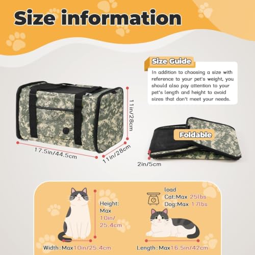 YUDODO 25lbs Cat Carrier Lightproof Soft Sided Pet Carrier for Large Cat | Airline Approved, Lightproof Breathable Design, Side Pockets, Durable Mesh, Foldable and Portable, Digital Camouflage - color: Digital Camouflage（No Privacy Curtain)