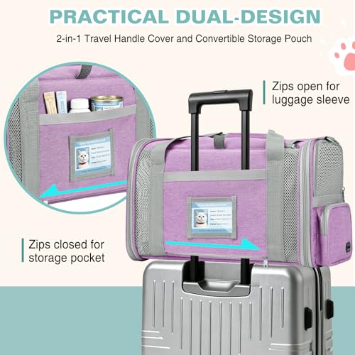 Cat Carrier Top Load, Privacy Curtains Soft Pet Travel Bag Airline Approved | Collapsible Soft-Sided Cat/Dog/Pet Carrier for Small Cats Dogs Puppy Under 16 lb, Washable Kitten Mesh Cage (16.9x10.8x10.8) - color: Purple