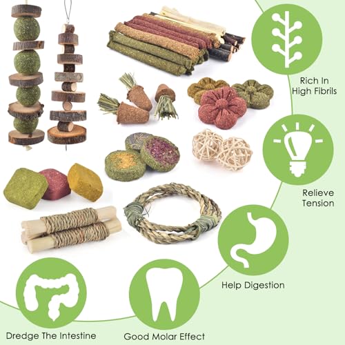 ERKOON 70PCS Rabbit Chew Toys, Natural Timothy Grass Cakes Guinea Pig Toys, Small Animal Teeth Grinding Treats for Bunny Hamster Chinchilla, Safe Dental Care Snacks - size: 70