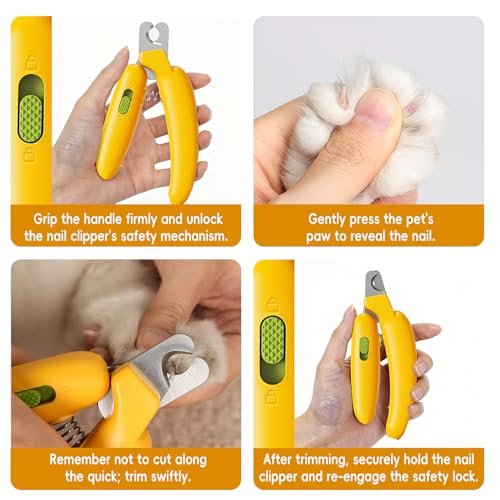 Dog Nail Clippers,Dog Nail Trimmers for Small Medium Dogs and Cats - Professional Grooming Tool with Safety Lock, Sharp Stainless Steel Blade Prevents Splitting，Includes Nail File (Yellow-mini) - size: Yellow-mini