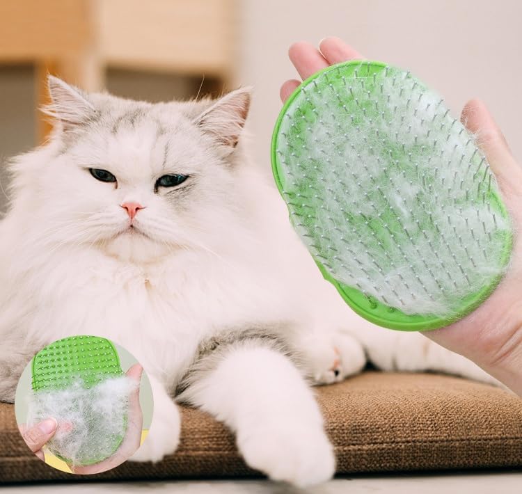 Pet Dog Grooming Bath Brush, Rubber Soothing Massage Comb with Handle | Soft Rubber Massage for Long or Short Haired Dogs Cats, Soothing Grooming Tool for Daily Use(Green)