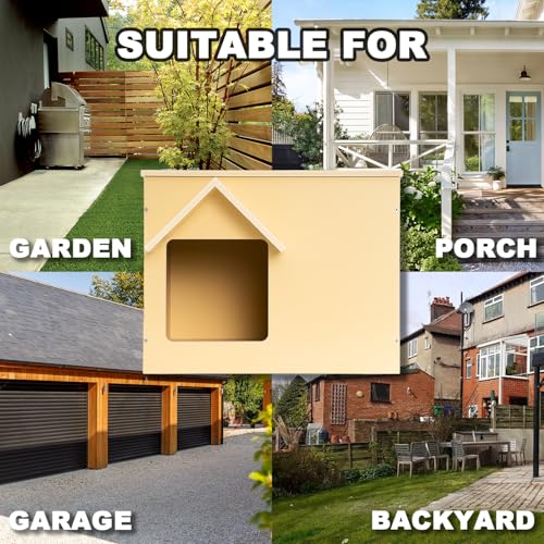 Outdoor Cat Houses Feral Cat Shelter Wooden Stray Cat Condo Outside Sturdy Waterproof and Insulated with Escape Door (one cat) - style: Modern