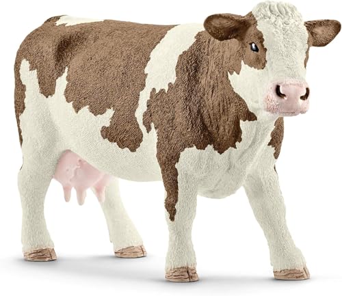 Schleich Farm World Simmental Cow Toy Figurine - Educational and Durable Farm Animal Toy Figure, Fun and Imaginative Play for Boys and Girls, Gift for Kids Ages 3+ | schleich Bauernhof Spielfigur | detailgetreue Tierfiguren | tolles Geschenk für Jungen un
