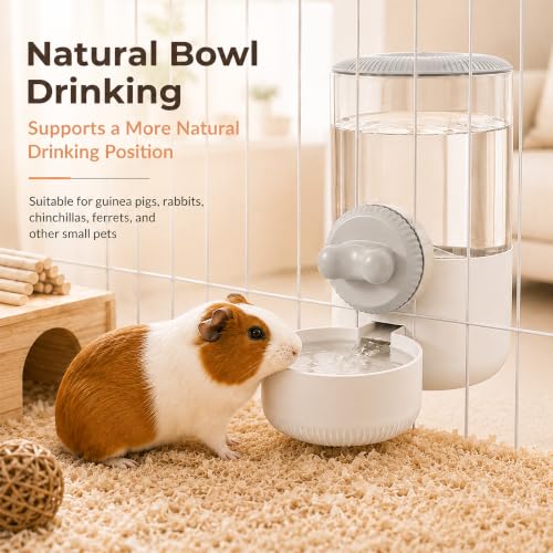 34 oz Hanging Water Dispenser for Small Animals, Guinea Pigs & Rabbits | Secure Mount | Adjustable Height | One-Way Flow | Outside Refill | Easy Cleaning - color: Gray
