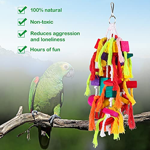 Rypet Parrot Toys Large Bird Toys, Wood Rope Cage Bite Toy for Cockatiels | Bird Toys for Parrots Rope, Natural Wood Chew Blocks, Cotton Knots for Tearing, Cage Hanging Play, Conures Cockatiels Amazon