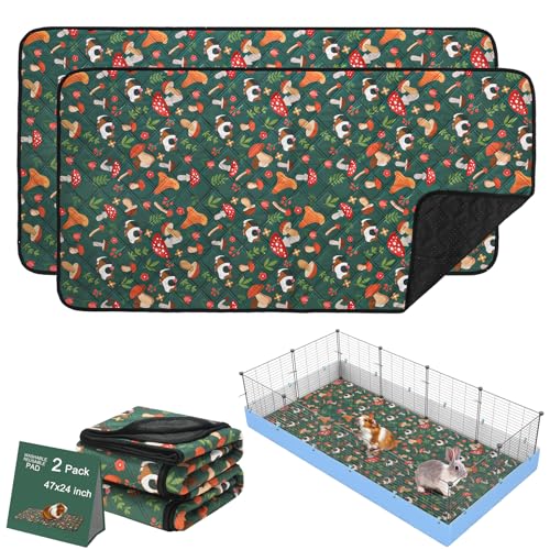 Mechpia 2 Pack Guinea Pig Cage Liners - Washable 47"X24" Bedding Pee Pad, Super Absorbent, Waterproof & Anti-Slip Reusable Mat for Rabbit, Hamster, Rat