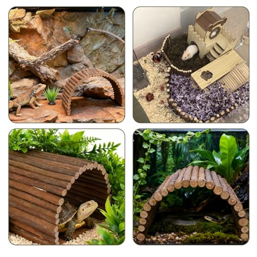 Bearded Dragon Tank Accessories,Reptile Hide Bearded Dragon Hide Wooden Bridge Tortoise Habitat Accessories Basking Platform Hideout for Tortoise Snake Ball Python Lizard Crested Gecko(19.7 x 8.8)