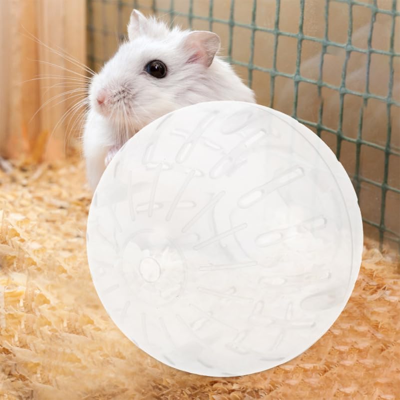 POPETPOP 4 Inch Hamster Running Ball Toy Transparent Small Pet Exercise Ball Safe Rolling Wheel for Hamsters Gerbils Chinchillas - color: White