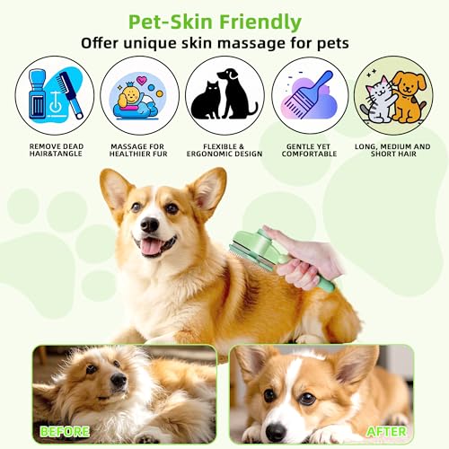 Pet Hair Removal Comb,New Cat Brush with Release Button,Pet Grooming Brush for Short&Long Pet Hair,Deshedding Brush for Pet (green) - color: Green