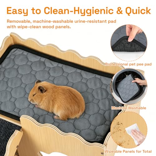 Wooden Guinea Pig Hideout Cave House, Guinea Pig Castle with Natural Cave-Style Entrance, Large Small Animal Habitat with Stairs, Waterproof Liner, Easy Assembly for Guinea Pigs, Rabbits & Hamsters - color: Cave Hideout