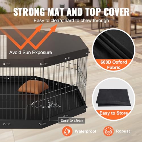 VEVOR Foldable Metal Dog Exercise Pen, Pet Playpen Dog Fence for Camping with Top Cover and Bottom Pad, 24" H 8 Panels, Puppy Crate Kennel Indoor Outdoor for Medium Dogs, Both for Home&Yard - size: 8 panels 24*24in, style: Playpen + Top Cover & Bottom Pad