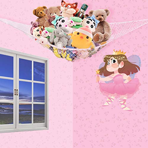 Hammock Mesh Toy Net Stuffed Animal Hammock Mesh Toys Net for Kids Jumbo Large Storage Mesh Net for Pet Corner Animal Hammock Stuffed Animals Wall Hanging Organizer Christmas Gift (White)
