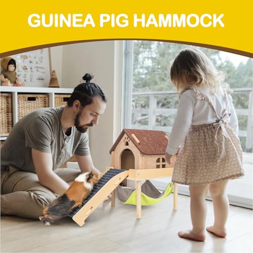 BESNEW Enlarged Guinea Pig Hammock,Bunny Ferret Hamster Small Animal Hammock for Hiding Sleeping,Wooden Guinea Pig Hammock Accessories - style: Hammock