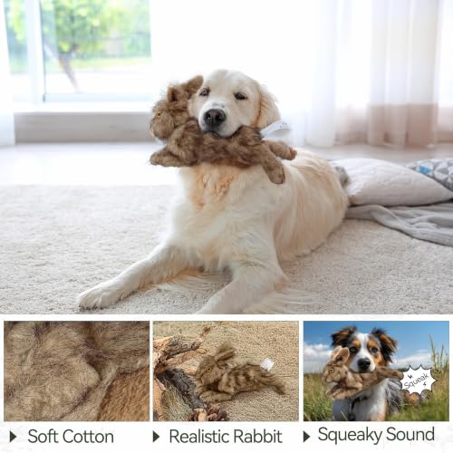 ALL FOR PAWS Rabbit Squeaky Doy Toy, Bunny Dog Toy for Medium Large Breed, Puppy Fetch Toy with Squeaker, Plush Chew Dog Toy, Classic Brown Rabbit-L - size: Large (Pack of 1)