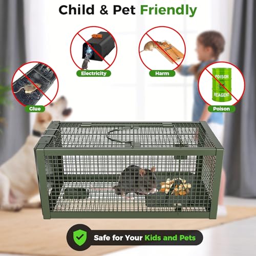 2 PCS Humane Mouse Mice Rat Traps Live Chipmunk Squirrel Animal Cage | Green Iron Galvanization, Reusable Safe for Children & Pet - color: Green