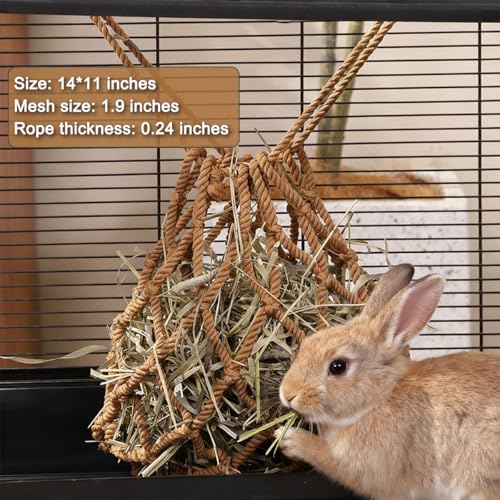2 Pcs Rabbit Hay Feeder Mesh Bags, 2 Metal Hooks Hanging Hay Mesh Bags, Guinea Pig Hay Bags, High-Capacity Bunny Hay Feeder Bag for Rabbits, Chinchillas, Hamsters, Small Pets