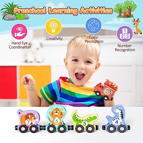 Zeoddler Toys for Toddlers, 11 Magnetic Wooden Animals Train Set, Montessori Toys for Toddlers, Preschool Learning Activities for Kids, Birthday Gifts for Boys, Girls - style: Animal