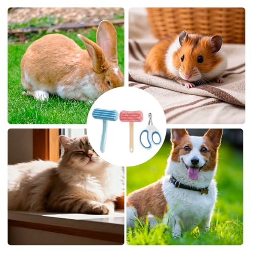 3PCS Bunny Brush Set, Silicone Pet Brush for Grooming, Rabbit Brush For Shedding Grooming, Hair Buster Comb for Small Animals, 2PCS Soft Silicone Brushes and 1PCS Nail Clipper Set for Gentle Pet Care