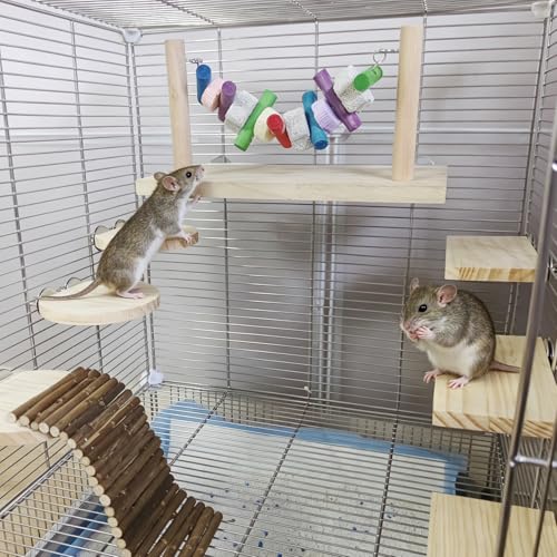 8 Pcs Chinchilla Ledges Wood Sets,Hamster Cage Platform Wooden Stand with Chew Lava Ledge Blocks Rats Climbing Toys Bridge Small Animal Cage Accessories for Squirrel Sugar Glider Gerbil Parrot - color: Colorful