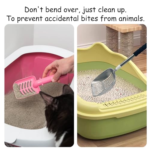 PINVNBY Cat Litter Scooper, Long Handle Litter Sifter Scoop with Litter Scoop Holder Stainless Steel Kitten Scooper Deep Kitty Litter Scooper with Box Metal Detachable Sifting Litter Shovel Set - color: Silver