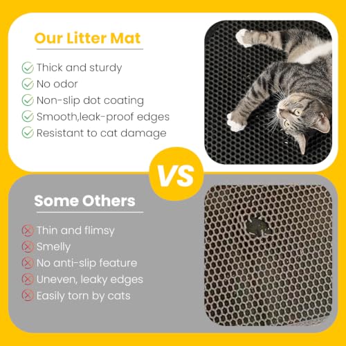 Cat Litter Mat, Upgrade Super Waterproof Back Layer Litter Box Mat, Non Slip, Durable, Soft on Paws Kitty Trapping Matt (24"x18", Black) - color: Black