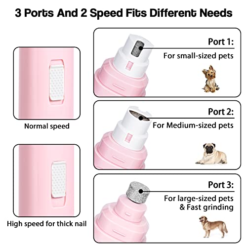 Casfuy Dog Nail Grinder Upgraded - Professional 2-Speed Whisper-Quiet Electric Pet Nail Trimmer Painless Paws Grooming & Smoothing for Small Medium Large Dogs & Cats - color: C-Pink