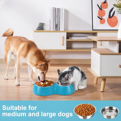 Elevated Dog Bowls Set - Non-Slip Raised Pet Feeder with Medium (2 Cups) & Large (4 Cups) Stainless Steel Bowls - Includes Durable Resin Stand for Puppies, Adult Dogs & Cats - Blue - color: Blue, size: Large