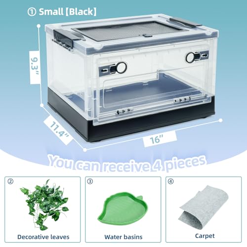 16" Foldable Mesh Reptile Terrarium for Bearded Dragon & Gecko Black | High-temp resistant mesh; foldable design for portability. Clear panels allow 360° views. Fits lizards, geckos & iguanas - color: Black, size: Small (16"x11.4"x9.3")