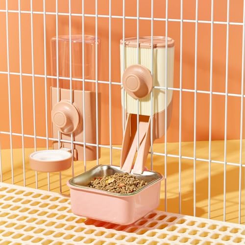 Pet Hanging Bowl for Crates, 2 in 1 Small Dog Bowl Puppy Removable Stainless Rabbit Cat Feeder Food Water Bowls for Puppy Cat Bird Rabbit Hamster Guinea Pig Ferret Small Animals - color: Pink