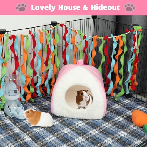 BWOGUE Guinea Pig Bed Hideout, Washable Hamster Cave for Small Animals | Removable Cushion for Cleaning, Warm Fleece Nest, Washable Bed, 10.23 x 10.23 x 11 in, Dwarf Rabbits Hedgehogs - color: White+Pink