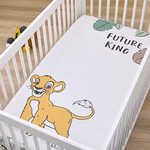 Disney Lion King Teal, Sage, White and Gold Simba Future King Cotton Photo Op Fitted Crib Sheet - color: Lion King - Future King